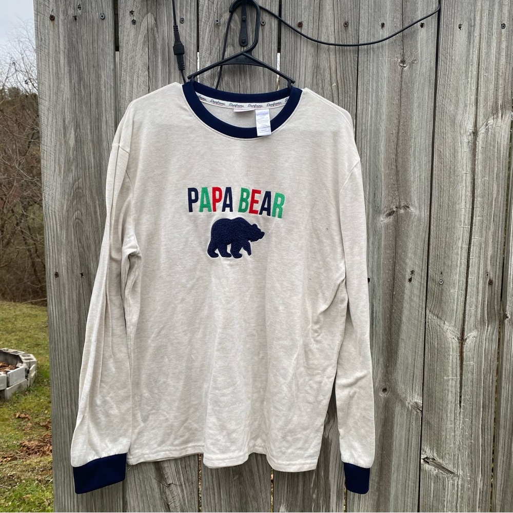 Dearfoams Mens‎ Papa Bear Long Sleeve Pajama Shirt Oatmeal Navy Blue Large